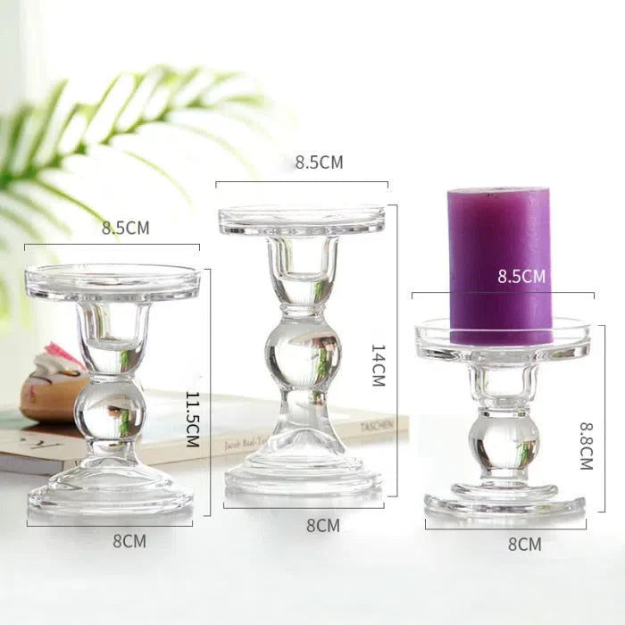 Castiçal de Pilar em Vidro Transparente para Decoração