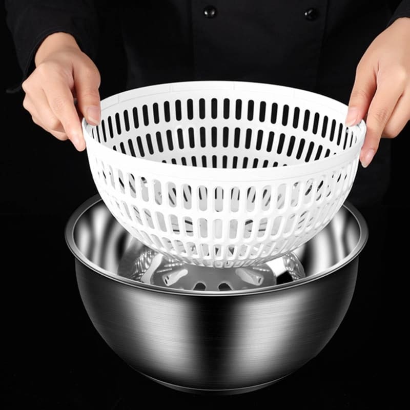 Centrifuga Secadora de Ensalada de Acero Inoxidable - Bowl para Secado de Verduras
