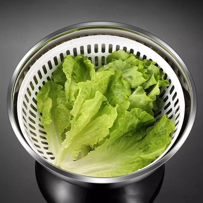 Centrifuga Secadora de Ensalada de Acero Inoxidable - Bowl para Secado de Verduras