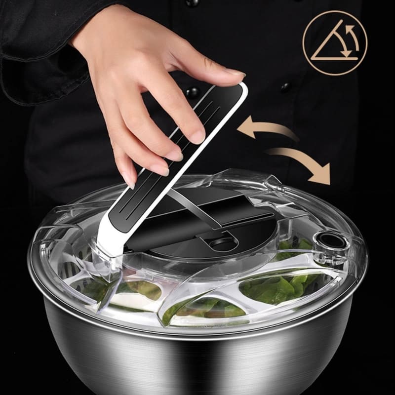 Centrifuga Secadora de Ensalada de Acero Inoxidable - Bowl para Secado de Verduras