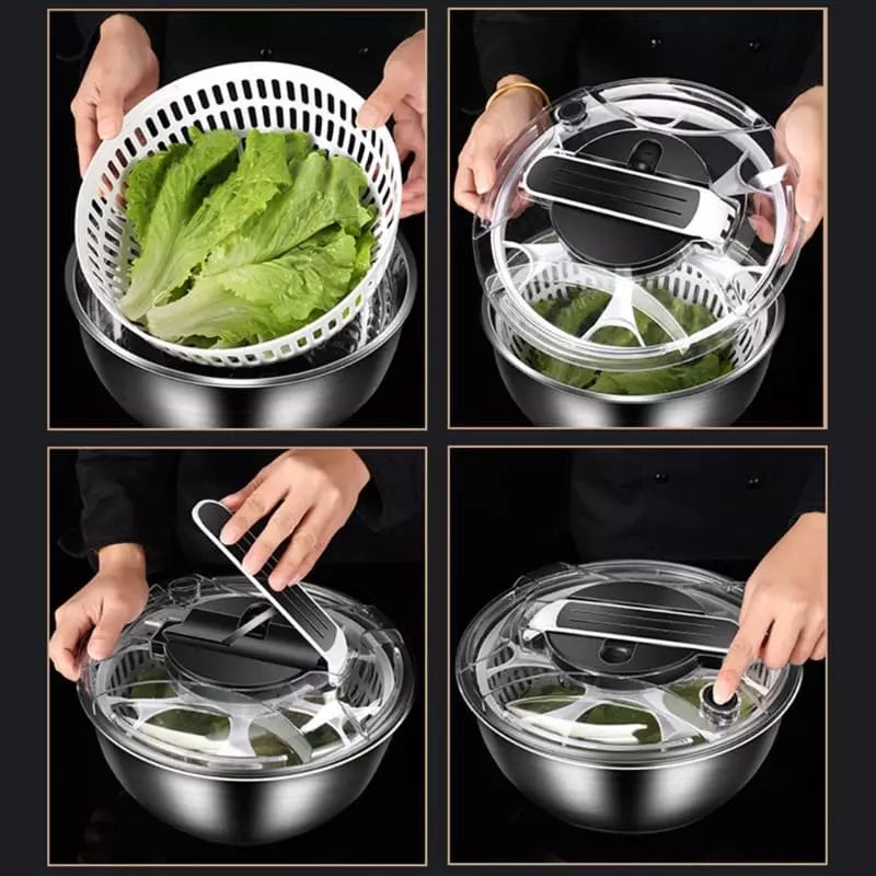 Centrifuga Secadora de Ensalada de Acero Inoxidable - Bowl para Secado de Verduras