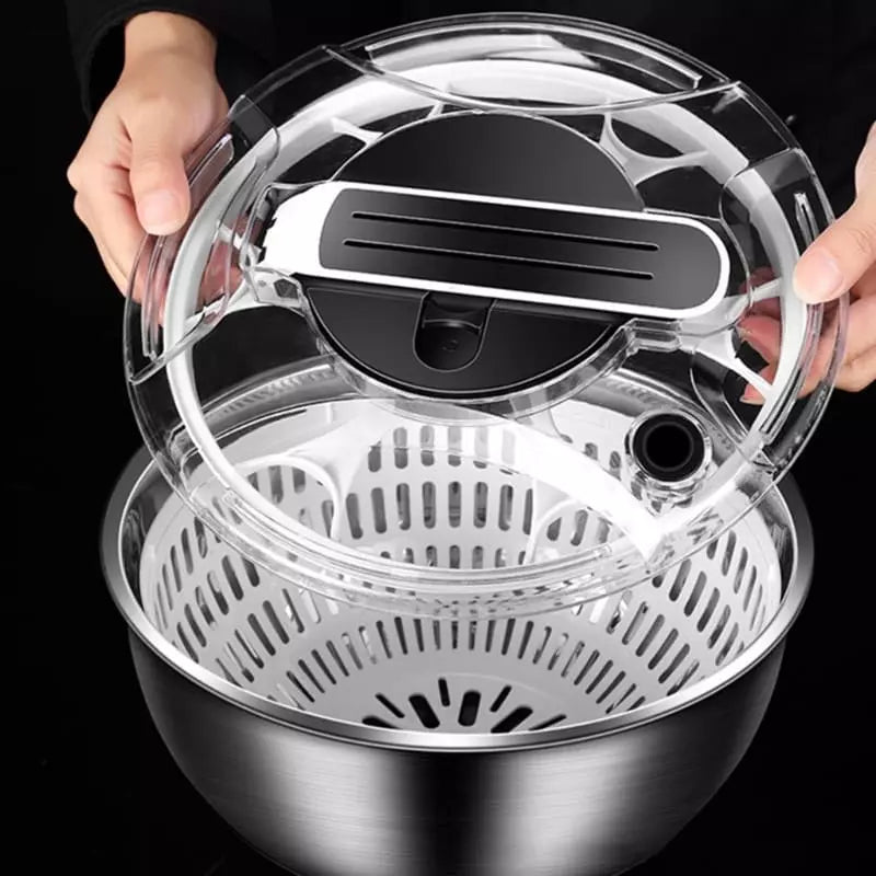 Centrifuga Secadora de Ensalada de Acero Inoxidable - Bowl para Secado de Verduras