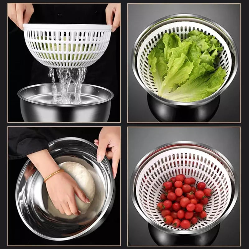Centrifuga Secadora de Ensalada de Acero Inoxidable - Bowl para Secado de Verduras