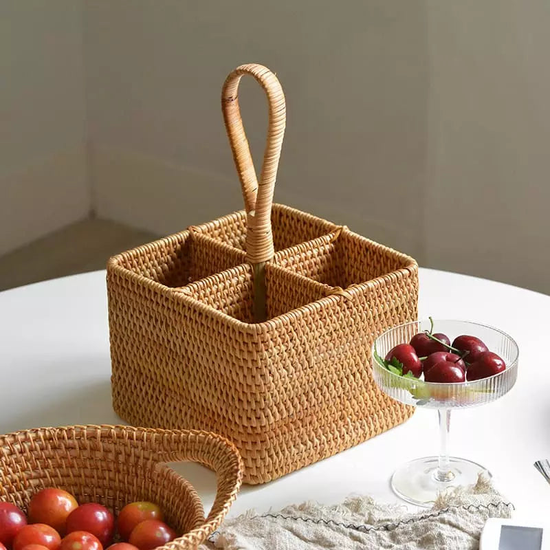 Cesta de Armazenamento de Vime em Rattan Artesanal - Organizador Decorativo