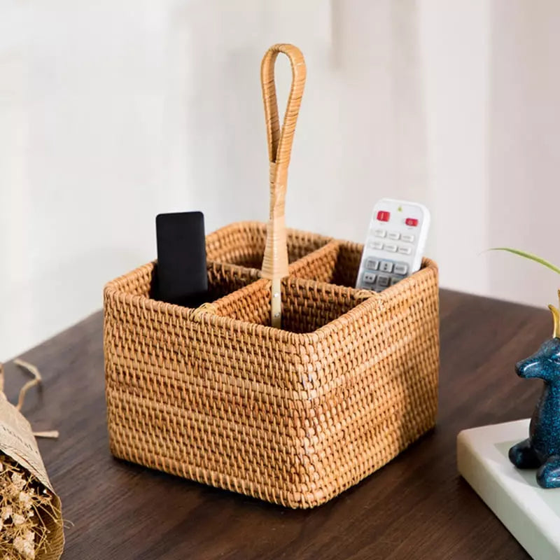 Cesta de Armazenamento de Vime em Rattan Artesanal - Organizador Decorativo