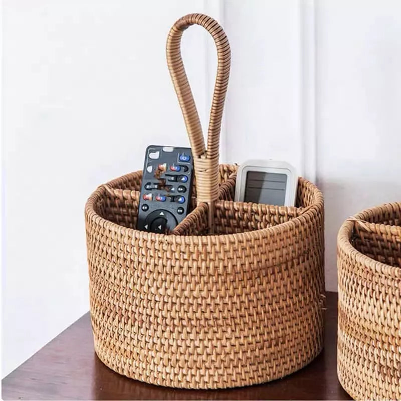 Cesta de Armazenamento de Vime em Rattan Artesanal - Organizador Decorativo