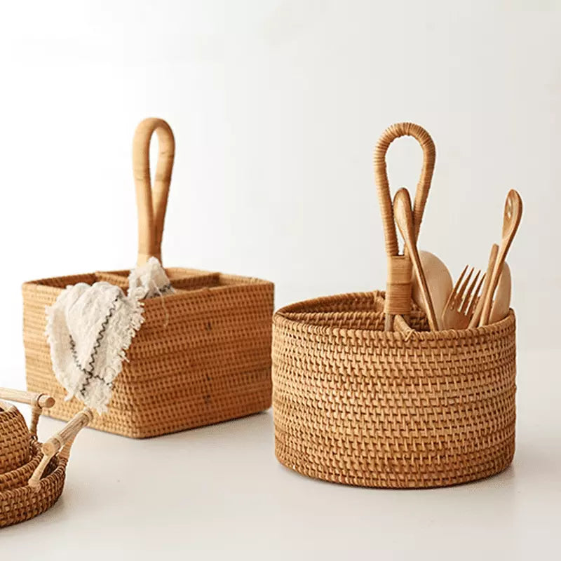 Cesta de Armazenamento de Vime em Rattan Artesanal - Organizador Decorativo