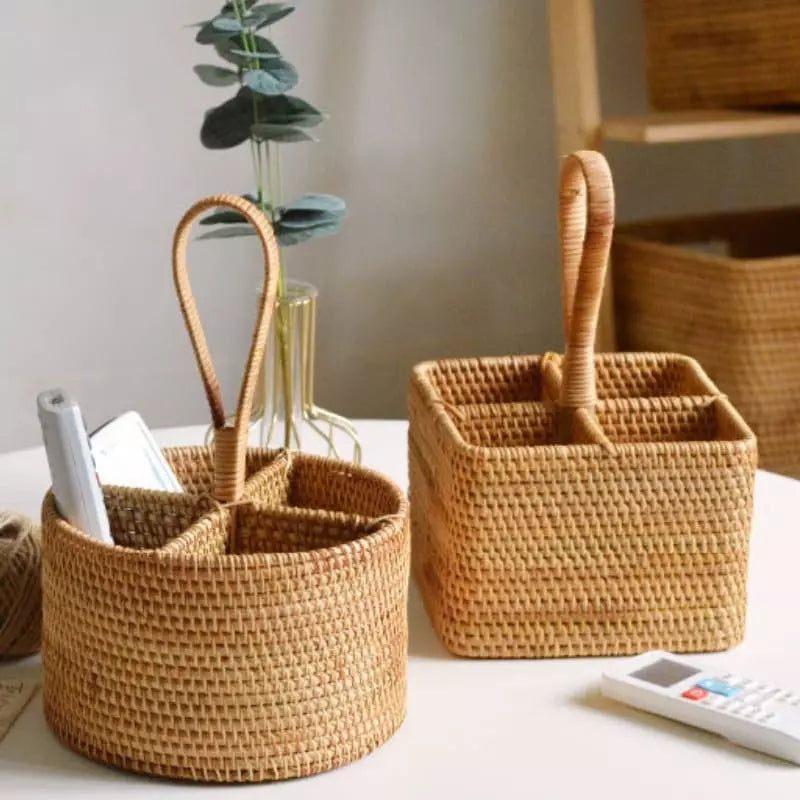 Cesta de Armazenamento de Vime em Rattan Artesanal - Organizador Decorativo