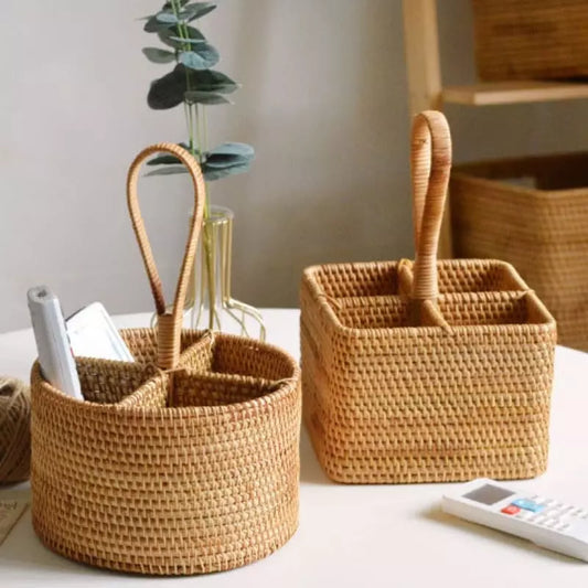 Cesta de Armazenamento de Vime em Rattan Artesanal - Organizador Decorativo