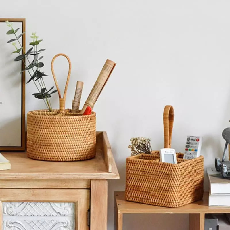 Cesta de Armazenamento de Vime em Rattan Artesanal para Organizar e Decorar