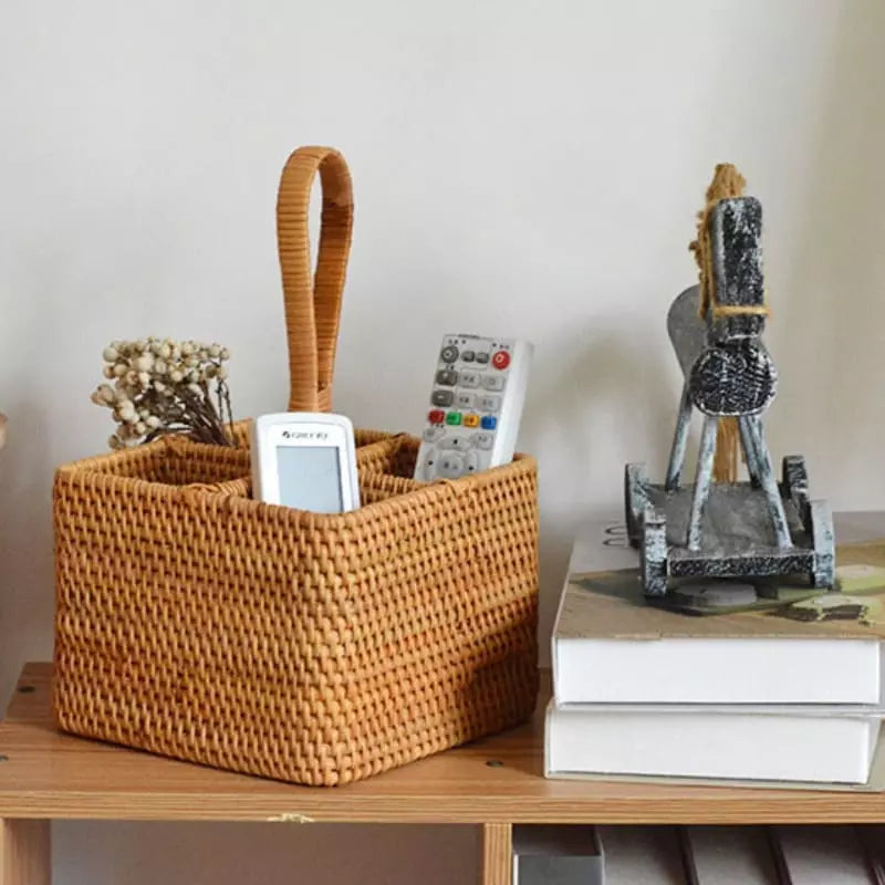 Cesta de Armazenamento de Vime em Rattan Artesanal para Organizar e Decorar