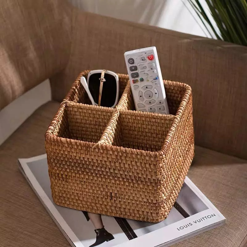 Cesta de Armazenamento de Vime em Rattan Artesanal para Organizar e Decorar