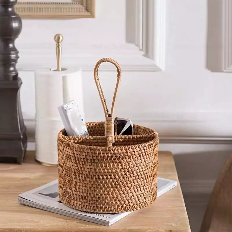 Cesta de Armazenamento de Vime em Rattan Artesanal para Organizar e Decorar