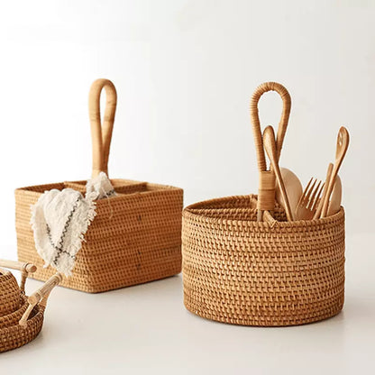 Cesta de Armazenamento de Vime em Rattan Artesanal para Organizar e Decorar