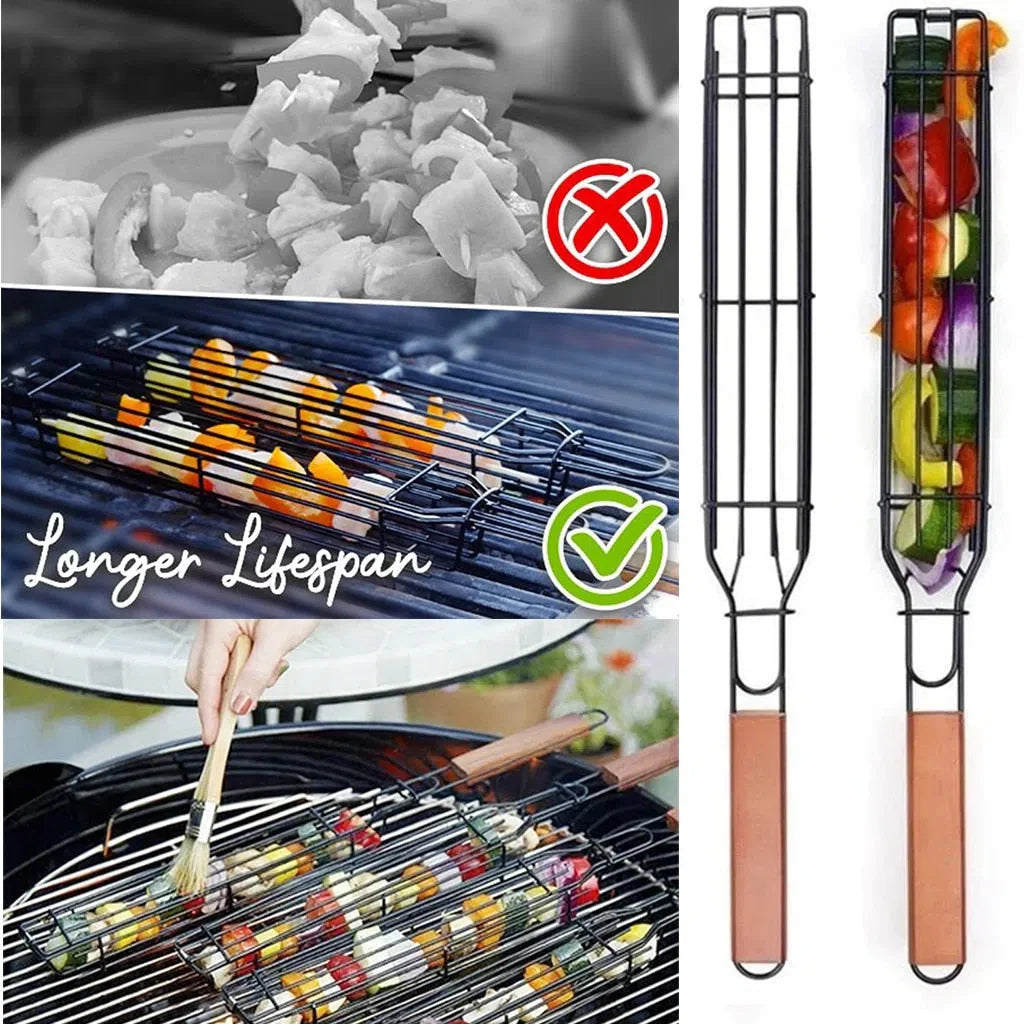 Cesta de Grelhar para Churrasco em Aço Inoxidável