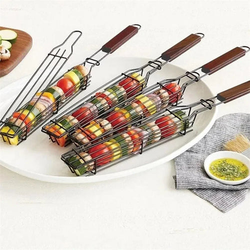 Cesta de Grelhar para Churrasco em Aço Inoxidável