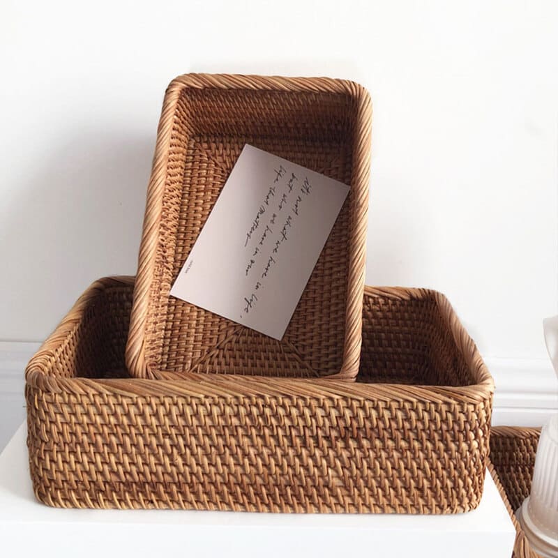 Cesto de Palha Rattan Artesanal Feito à Mão