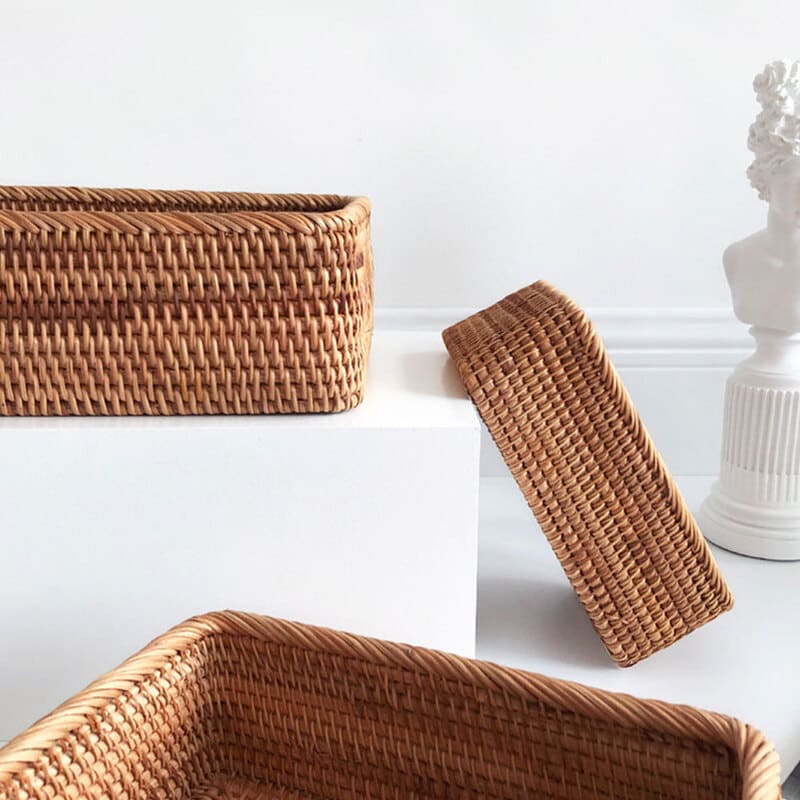 Cesto de Palha Rattan Artesanal Feito à Mão