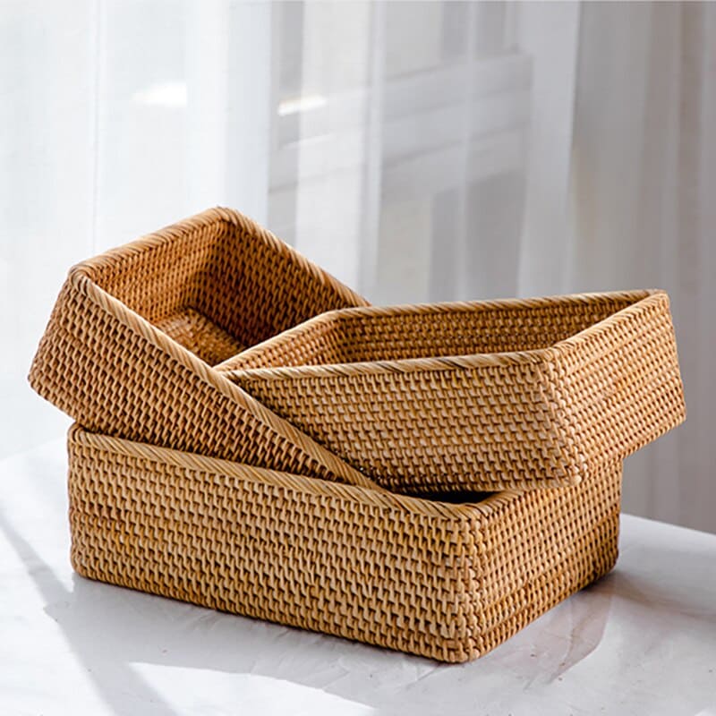Cesto de Palha Rattan Artesanal Feito à Mão