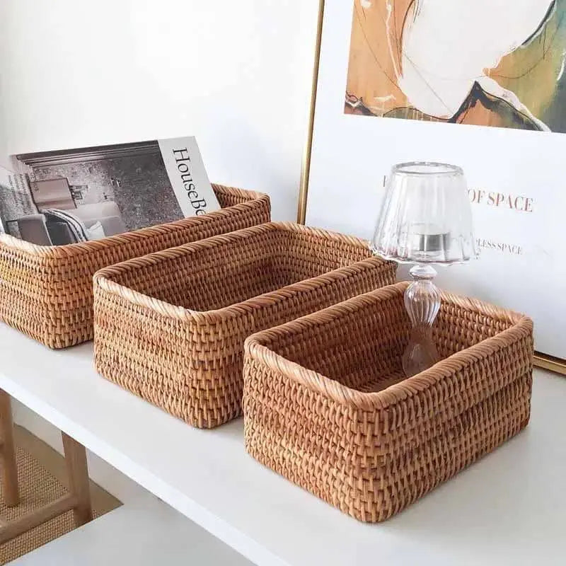 Cesto de Palha Rattan Artesanal Feito à Mão