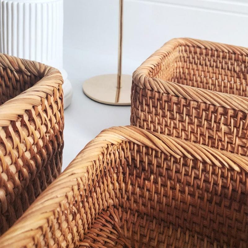 Cesto de Palha Rattan Artesanal Feito à Mão