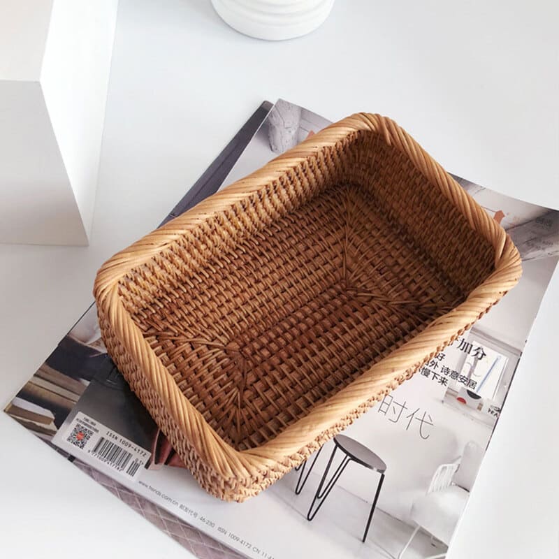 Cesto de Palha Rattan Artesanal Feito à Mão