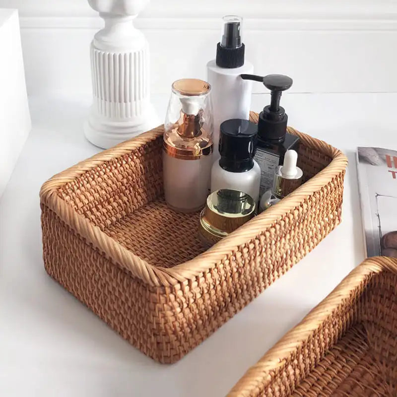 Cesto de Palha Rattan Artesanal Feito à Mão