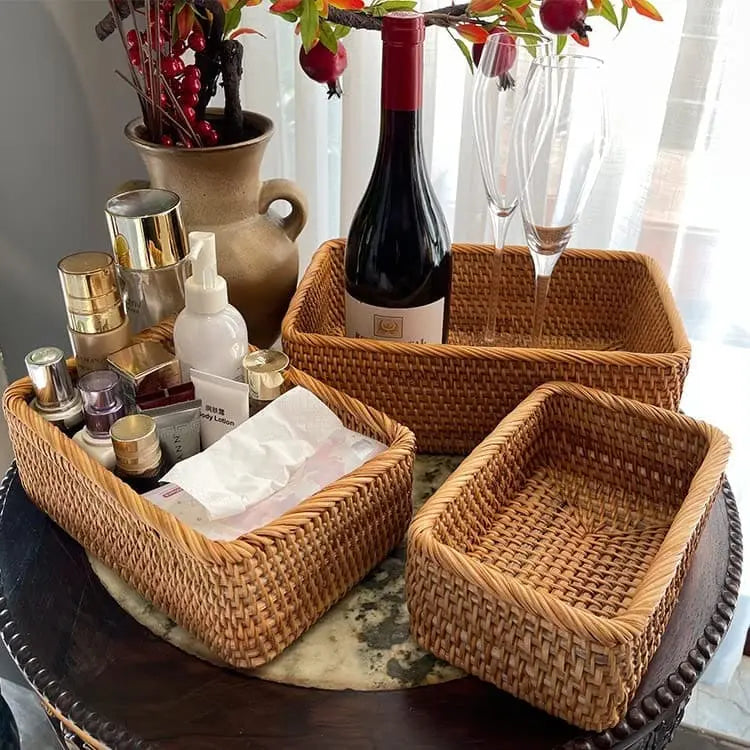 Cesto de Palha Rattan Artesanal Feito à Mão