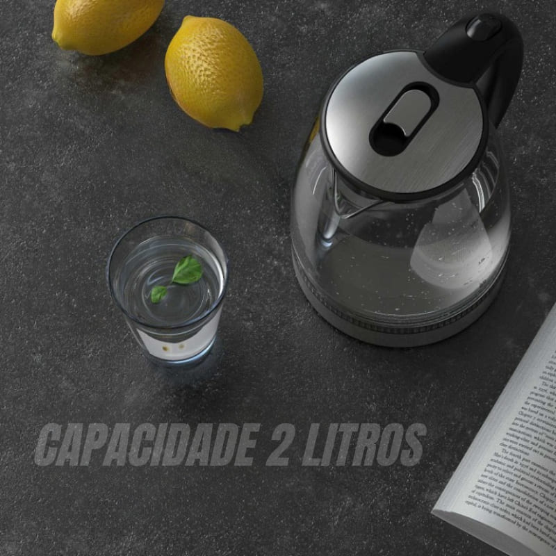 Chaleira Elétrica 2L em Borossilicato 110v/220v - Ideal para Chá e Café