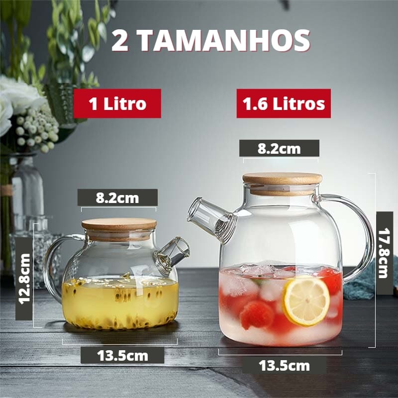 Chaleira de Vidro Borossilicato com Tampa de Bambu - Ideal para Infusões e Chás