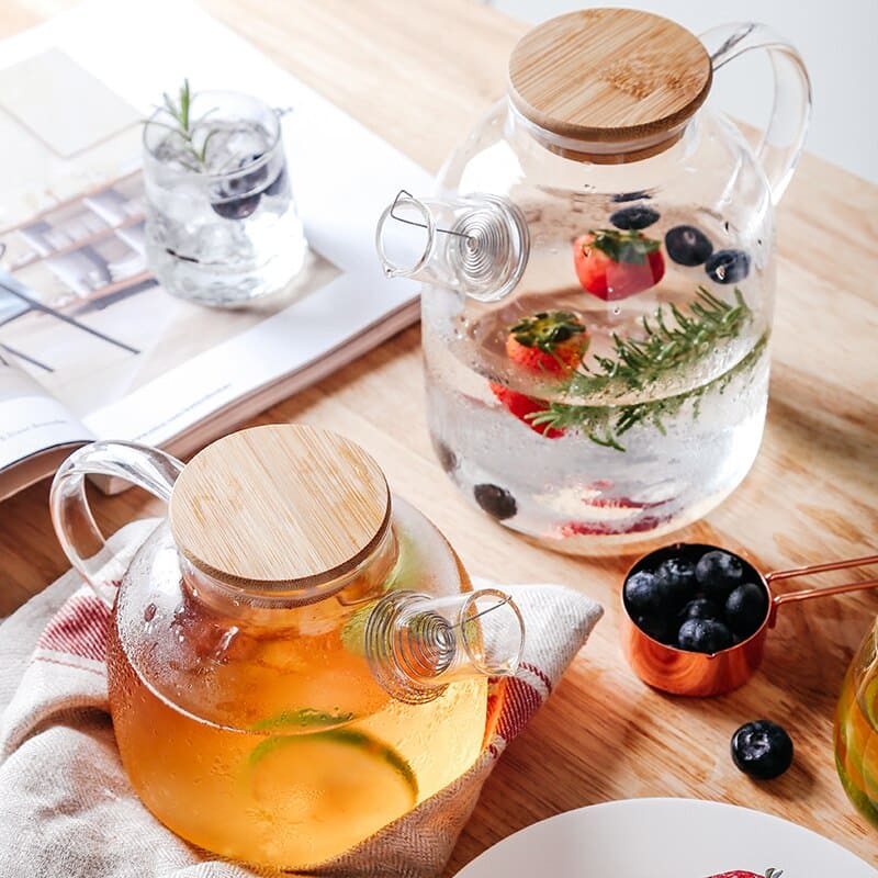 Chaleira de Vidro Borossilicato com Tampa de Bambu - Ideal para Infusões e Chás