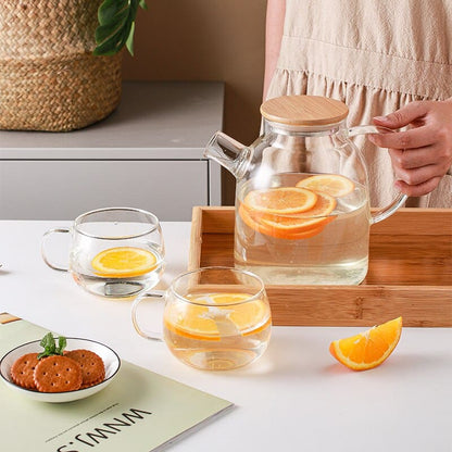 Chaleira de Vidro Borossilicato com Tampa de Bambu - Ideal para Infusões e Chás