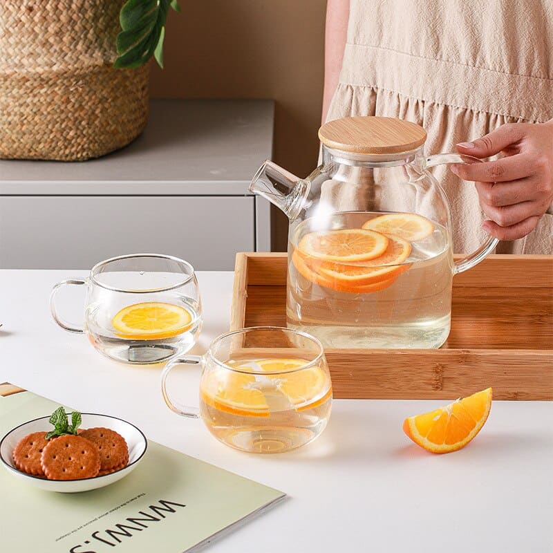 Chaleira de Vidro Borossilicato com Tampa de Bambu - Ideal para Infusões e Chás