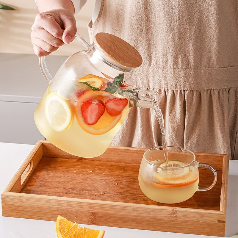 Chaleira de Vidro Borossilicato com Tampa de Bambu - Ideal para Infusões e Chás