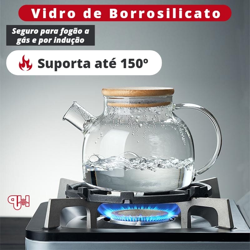 Chaleira de Vidro Borossilicato com Tampa de Bambu - Ideal para Infusões e Chás