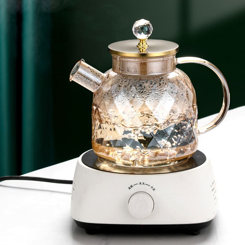 Chaleira de Vidro Borossilicato com Tampa de Inox - Design Diamond