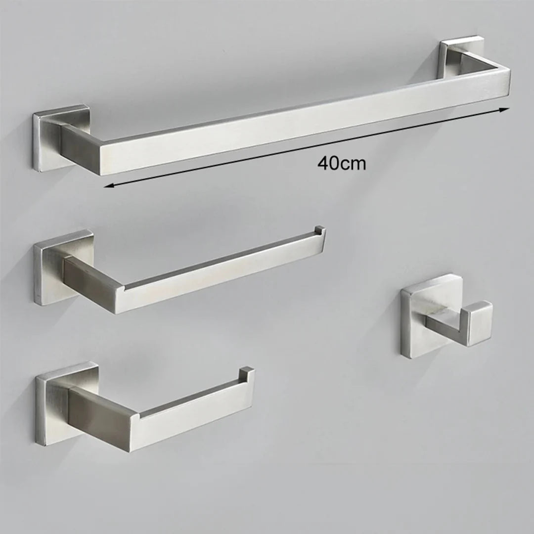 Conjunto Completo de Acessórios para Banheiro 4 Peças Inox 40/60cm com Toalheiro Dourado Escovado