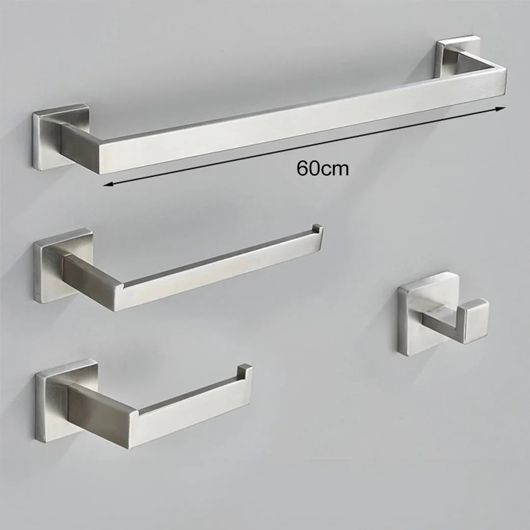 Conjunto Completo de Acessórios para Banheiro 4 Peças Inox 40/60cm com Toalheiro Dourado Escovado