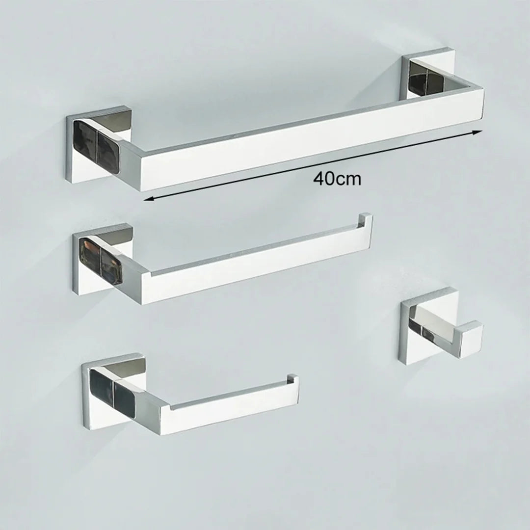 Conjunto Completo de Acessórios para Banheiro 4 Peças Inox 40/60cm com Toalheiro Dourado Escovado