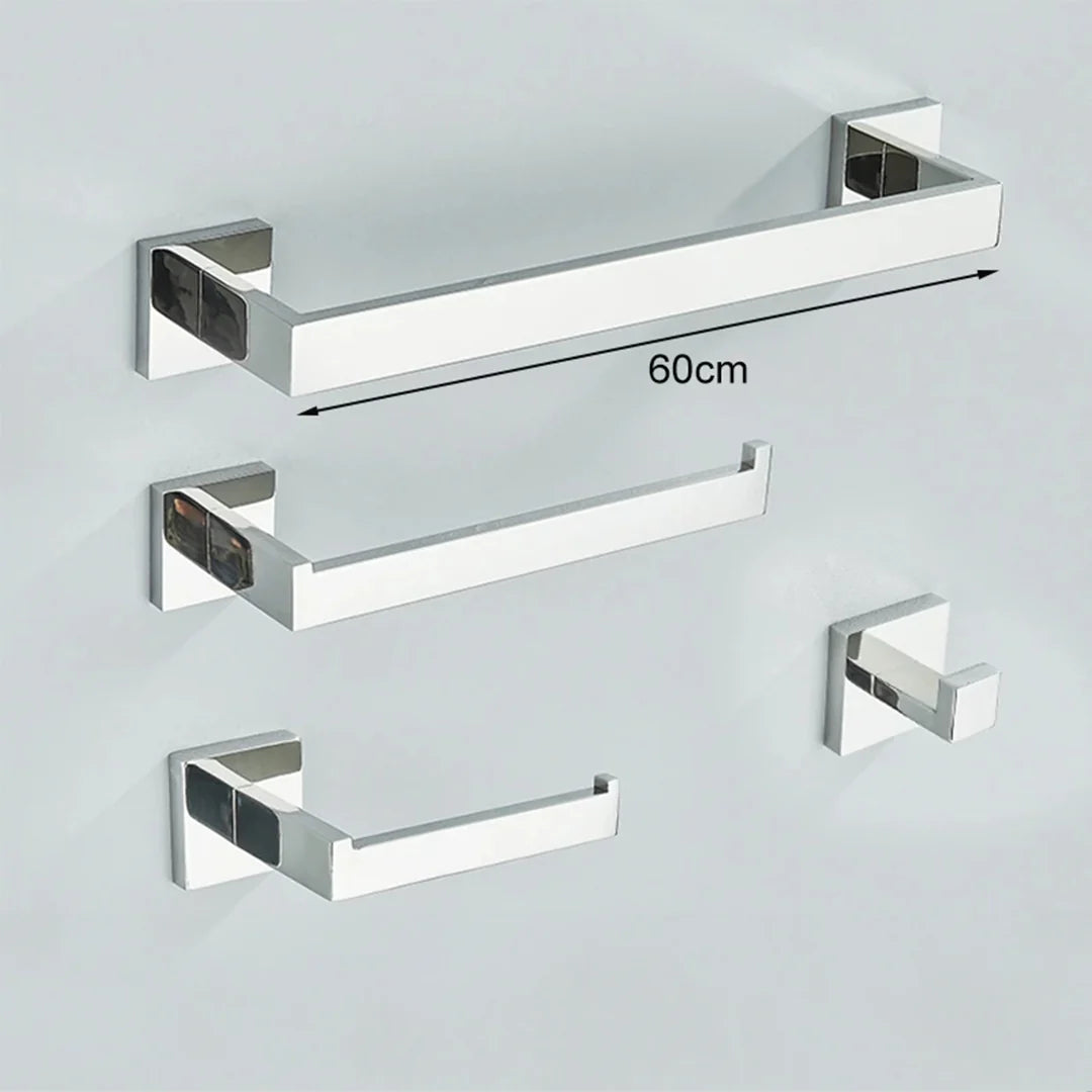 Conjunto Completo de Acessórios para Banheiro 4 Peças Inox 40/60cm com Toalheiro Dourado Escovado