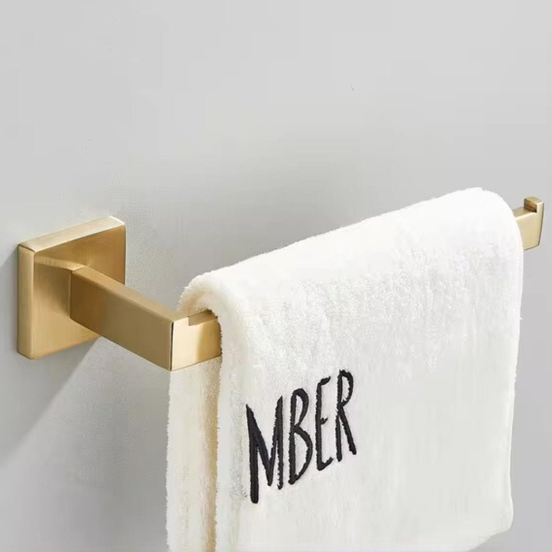 Conjunto Completo de Acessórios para Banheiro 4 Peças Inox 40/60cm com Toalheiro Dourado Escovado