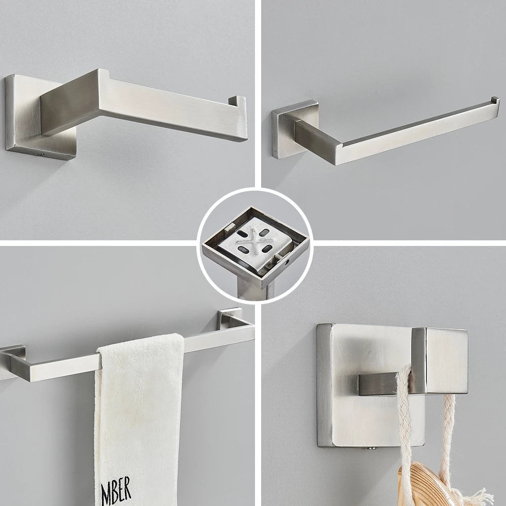 Conjunto Completo de Acessórios para Banheiro 4 Peças Inox 40/60cm com Toalheiro Dourado Escovado