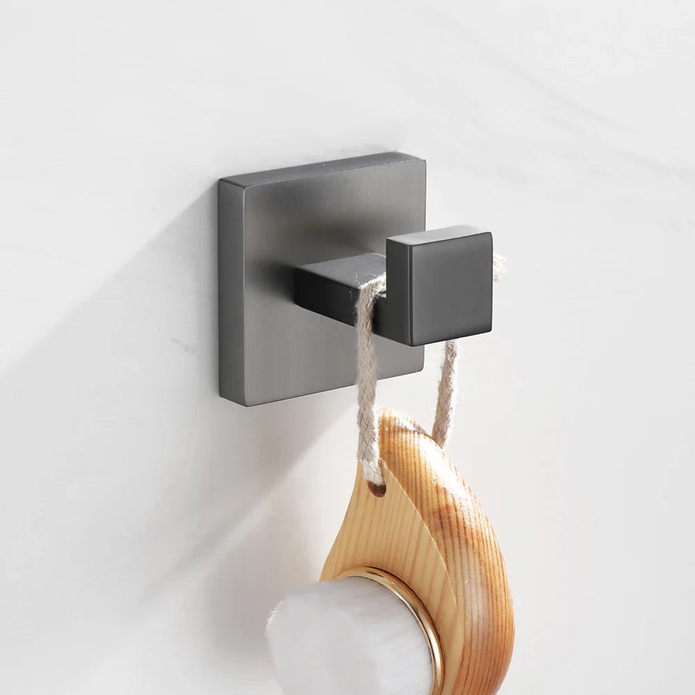 Conjunto Completo de Acessórios para Banheiro 5 Peças Inox - Toalheiro Grafite Escovado
