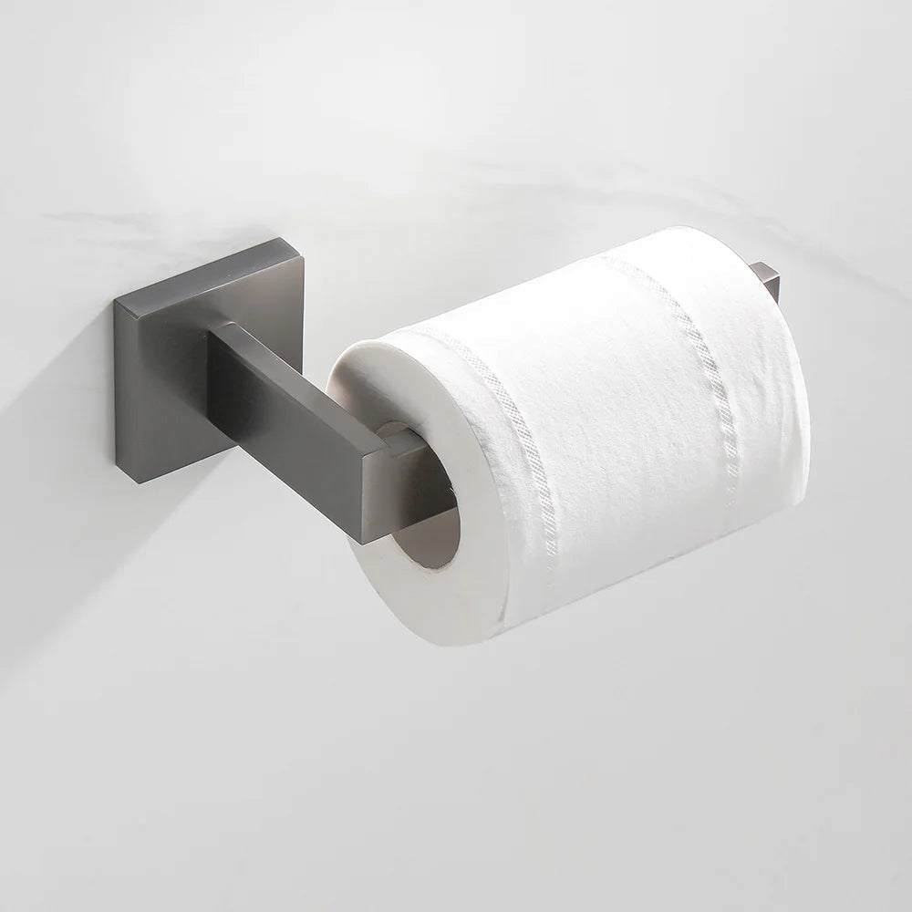 Conjunto Completo de Acessórios para Banheiro 5 Peças Inox - Toalheiro Grafite Escovado