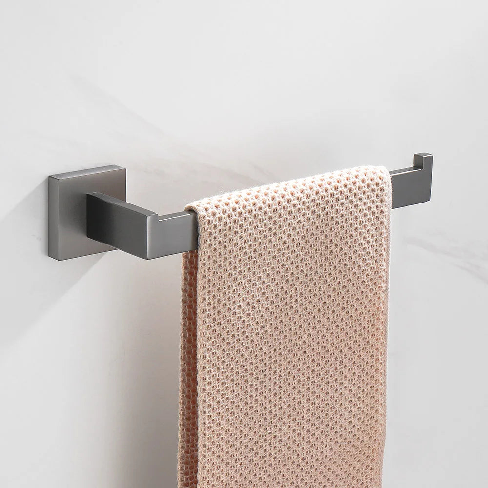 Conjunto Completo de Acessórios para Banheiro 5 Peças Inox - Toalheiro Grafite Escovado