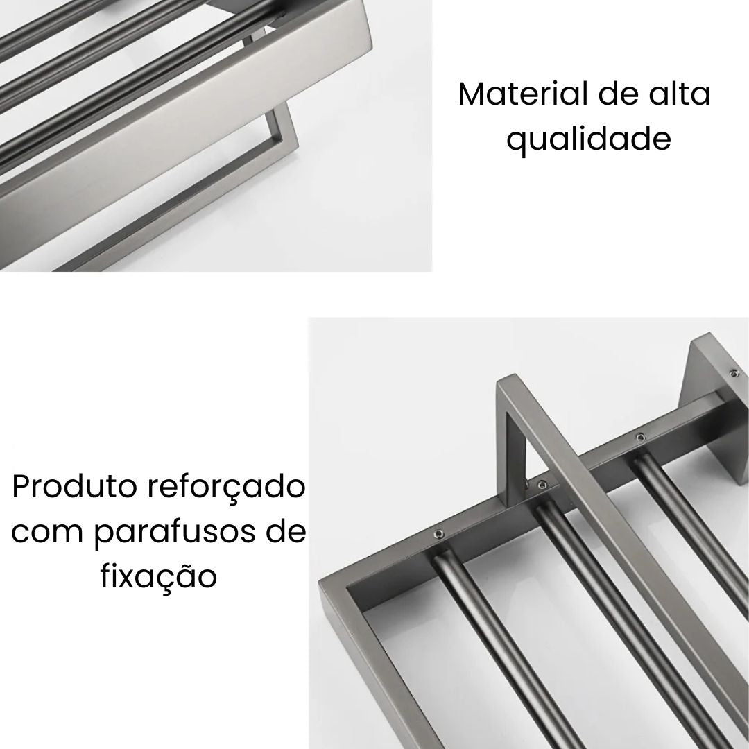 Conjunto Completo de Acessórios para Banheiro 5 Peças Inox - Toalheiro Grafite Escovado