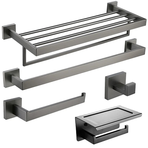Conjunto Completo de Acessórios para Banheiro 5 Peças Inox - Toalheiro Grafite Escovado