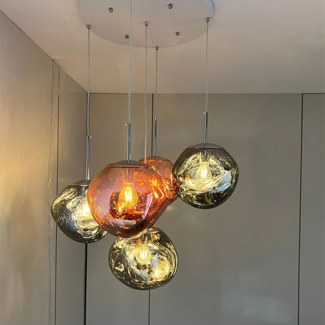 Conjunto Completo de Lustre Pendente Moderno Luxuoso em Lava Macaron Estilo Nórdico