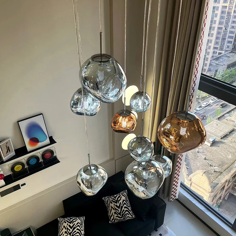 Conjunto Completo de Lustre Pendente Moderno Luxuoso em Lava Macaron Estilo Nórdico