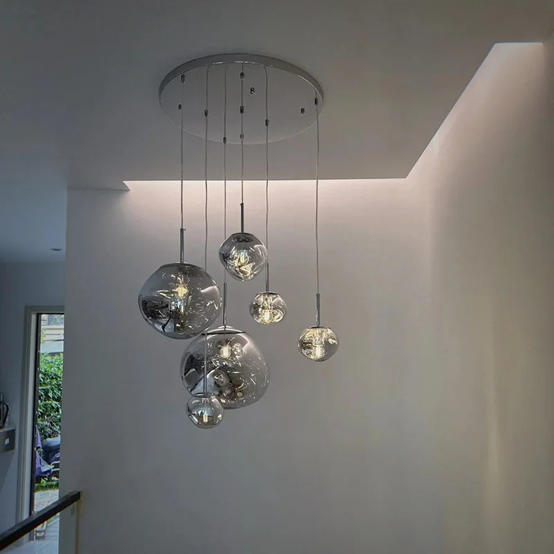 Conjunto Completo de Lustre Pendente Moderno Luxuoso em Lava Macaron Estilo Nórdico